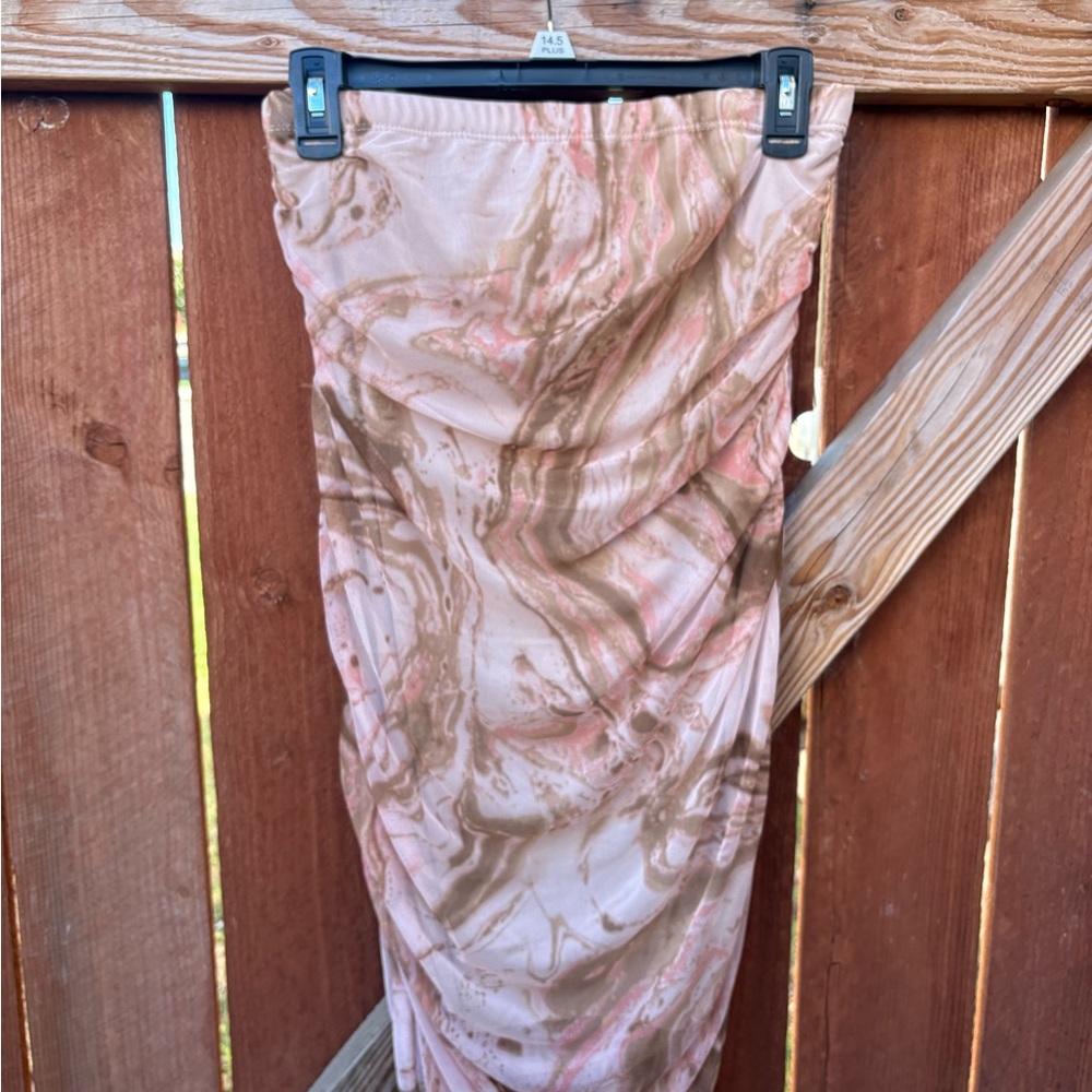 Cacia Strapless Pink and Brown Mini Dress